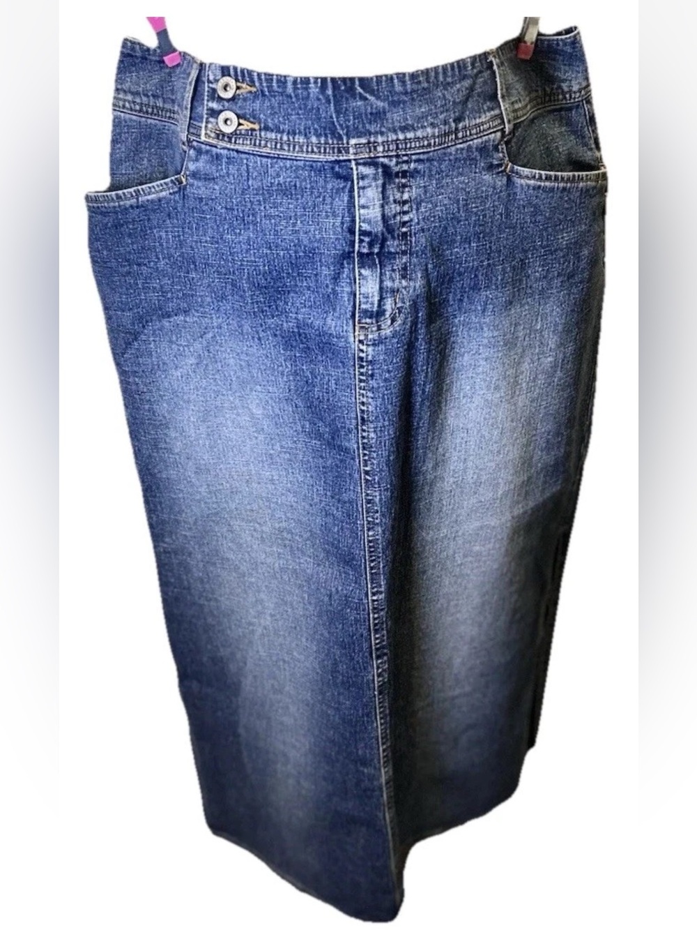 Vintage Carolina Blues Denim Maxi Skirt Stretch Utility Cargo Pocket Long Sz 14